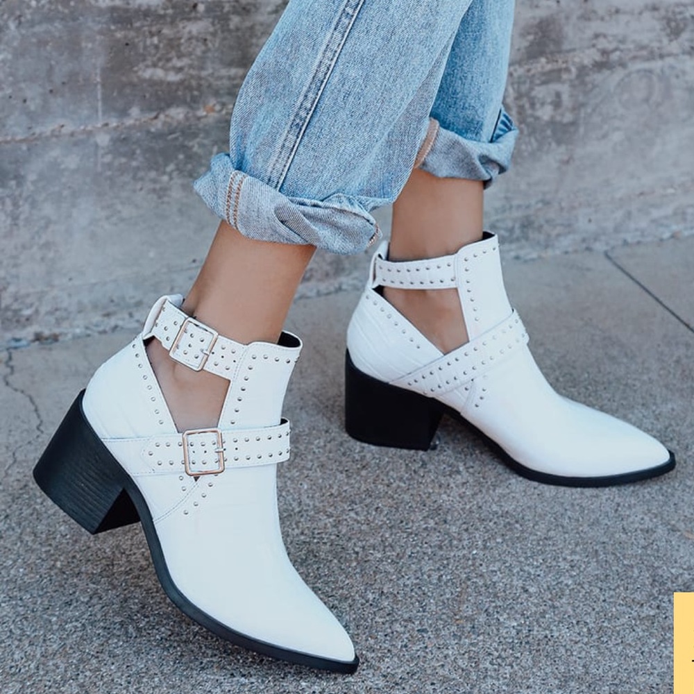 Steve Madden - Crocodile Studded Cutout Pointed-Toe Booties
